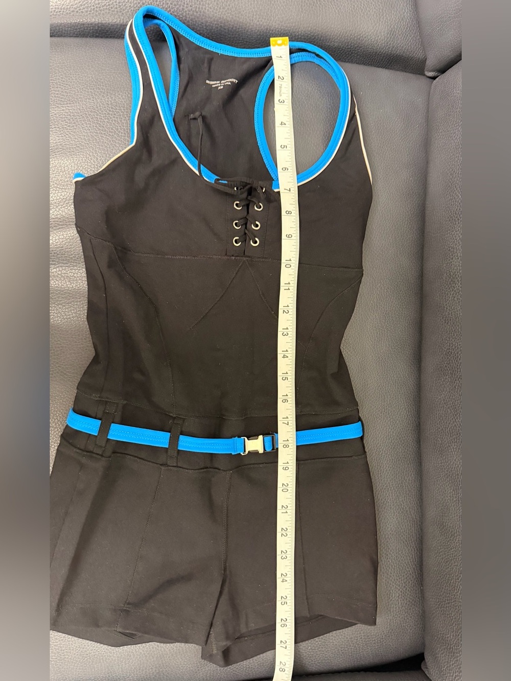 bebe Black jumpsuit with Electric Blue Trim and Belt Y2K - Picture 4 of 7